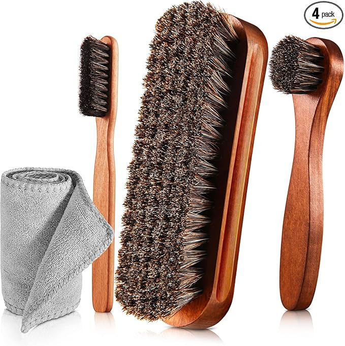 4 Pcs Horsehair Shine Shoes Brush Kit Polish Dauber Applicators Cleaning Leather Shoes Boots Care... | Amazon (US)