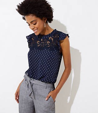 LOFT Dotted Lace Yoke Flutter Shell | LOFT