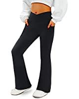 FireSwan Womens Crossover Flare Leggings with Pockets Bootcut High Waisted Yoga Pants Tummy Contr... | Amazon (US)