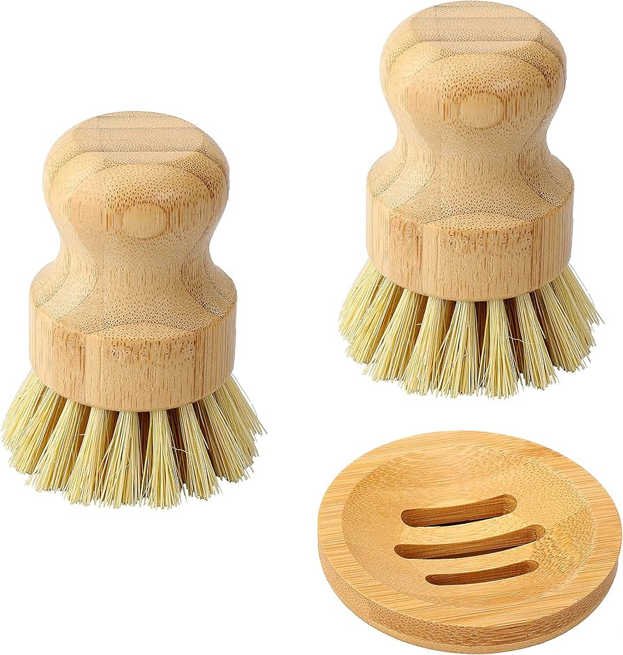 Bamboo Dish Scrub Brush, Kitchen Dish Scrubber Brush Set for Cleaning Dishes,Sink, Cast Iron Pan/... | Amazon (US)