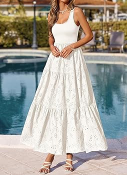 BTFBM Women Summer Eyelet Midi Dresses Casual Spring 2026 Sleeveless A Line Flowy Vacation Beach ... | Amazon (US)