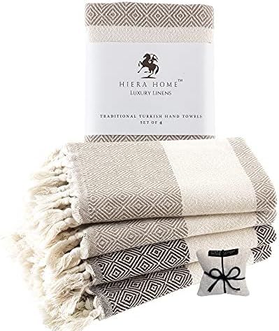 Hiera Home Turkish Hand Towels Set of 4 | 100% Cotton Decorative Towels for Bathroom, Kitchen, Gy... | Amazon (US)