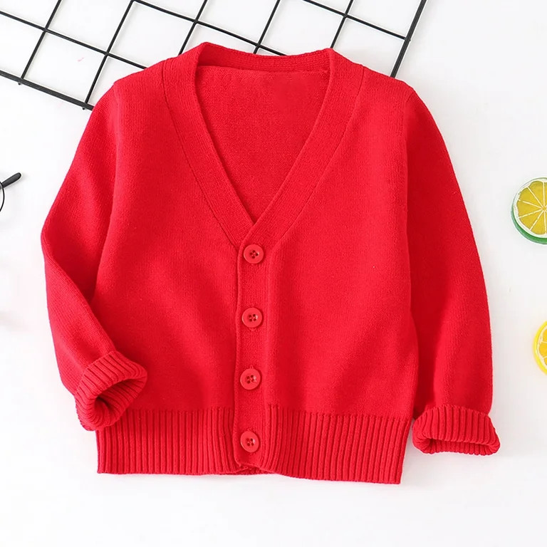 YUSIM Toddler Boys Knit Sweater- Long Sleeve V-Neck Button Down Casual Kids Cardigan Red Size 2 T | Walmart (US)