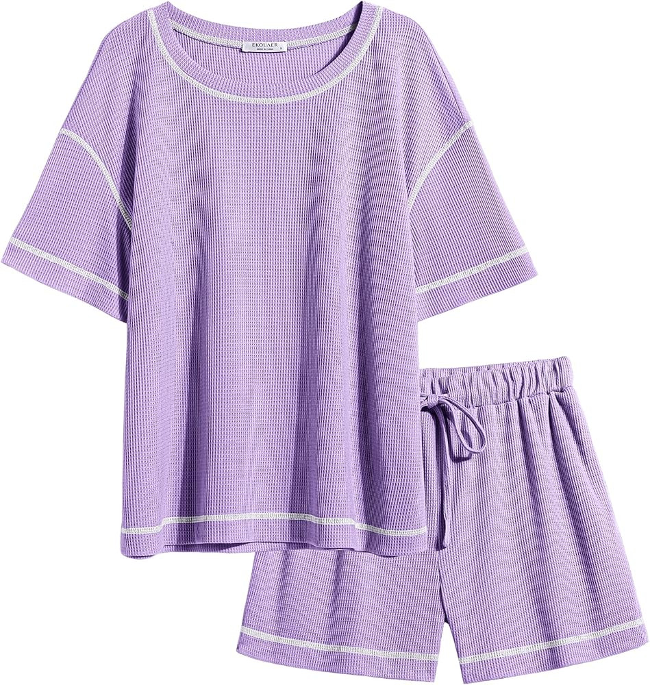 Ekouaer Lounge Sets for Women Waffle Knit Pajama Set 2 Piece Sets Outfit Loungewear Matching Set ... | Amazon (US)