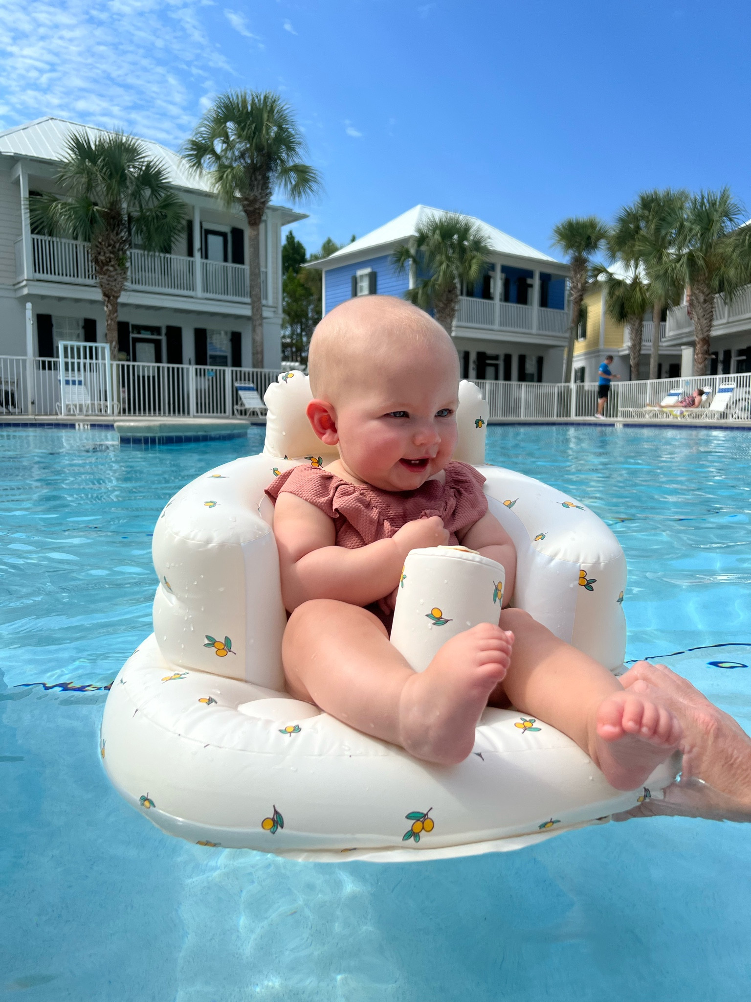 Baby chair float. Self inflatable and perfect for traveling on family vacation! We used it as a high chair to eat or sit in outside of the pool too 

#LTKbaby #LTKfamily #LTKtravel
