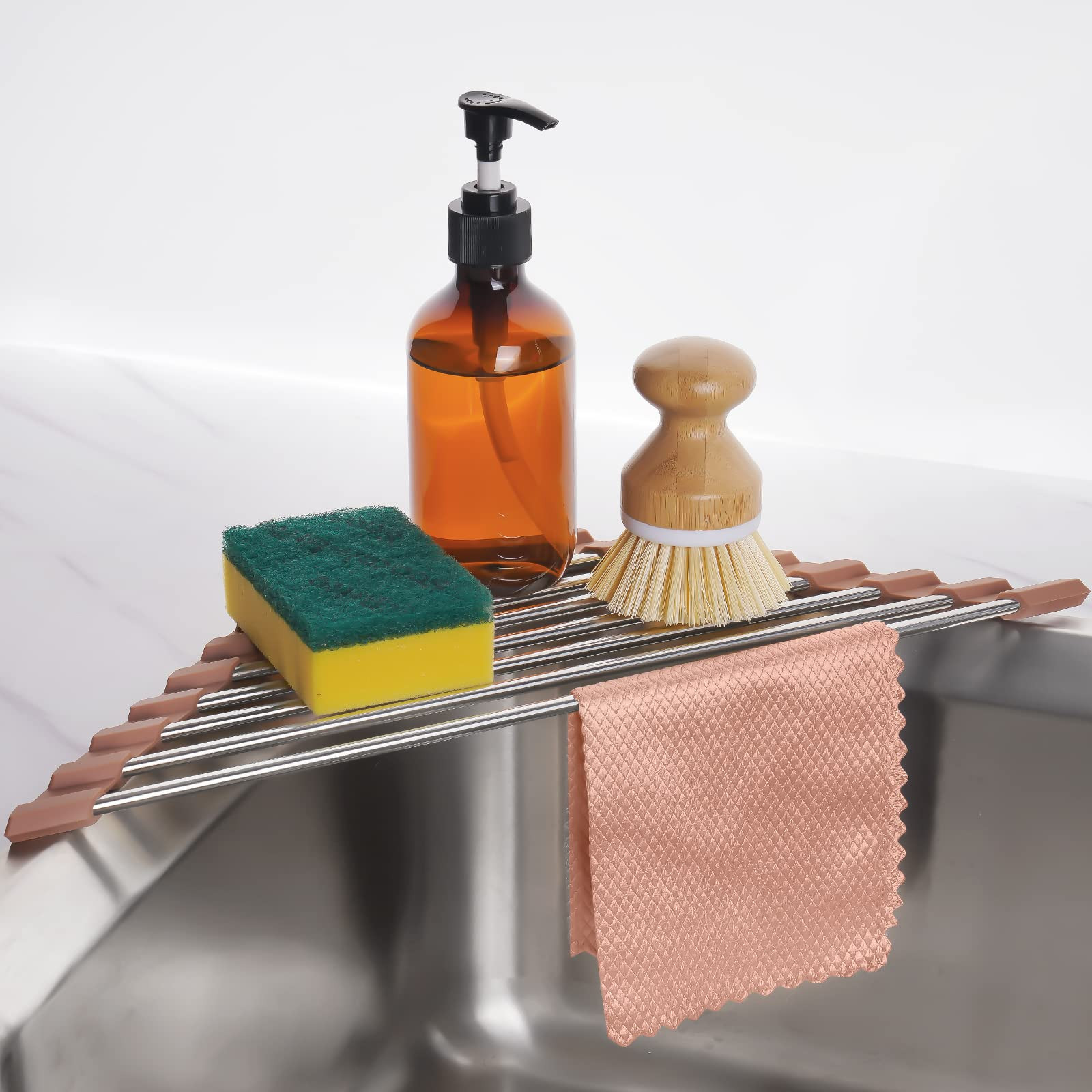 Tomorotec Triangle Roll-Up Dish Drying Rack for Sink Corner Small Foldable Stainless Steel Over T... | Amazon (US)