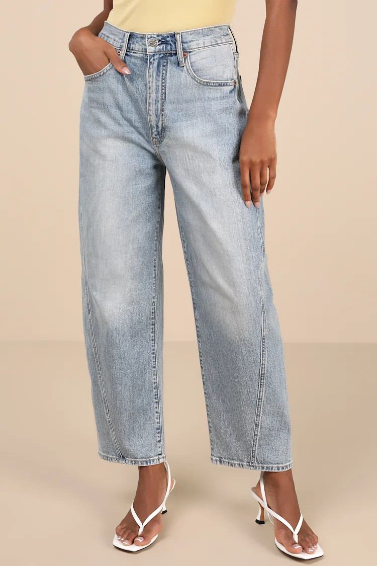 Westward Light Wash High-Rise Barrel Jeans | Lulus