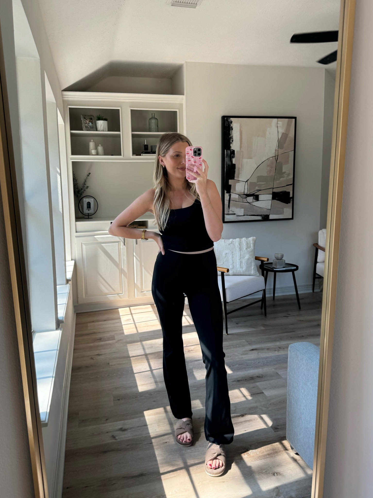 Bump friendly loungewear outfit | flare leggings in M 33.5in length (I’m 5’7 for reference!) linked similar top! Slippers are tts. 

#LTKBump #LTKStyleTip #LTKSeasonal