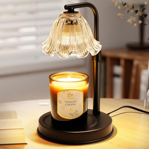 Flower Candle Warmer Lamp with Timer - Adjustable Height Wax Melt Warmer for Scented Jar Candles Light, Women Birthday Gifts for Mom, House Warming Gifts New Home Vintage Room Decor, Black | Amazon (US)