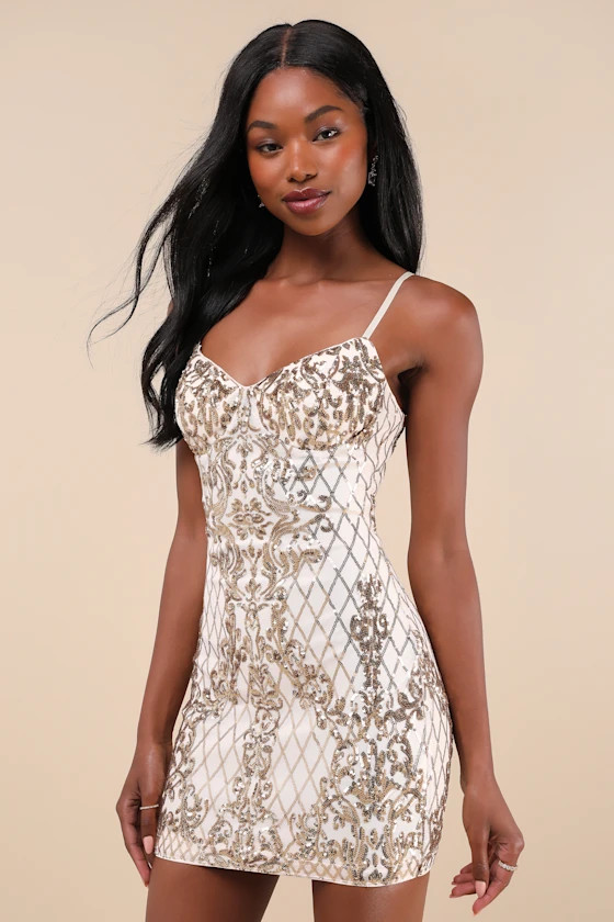 Moonlit Love Gold Sequin Sleeveless Bodycon Mini Dress | Lulus