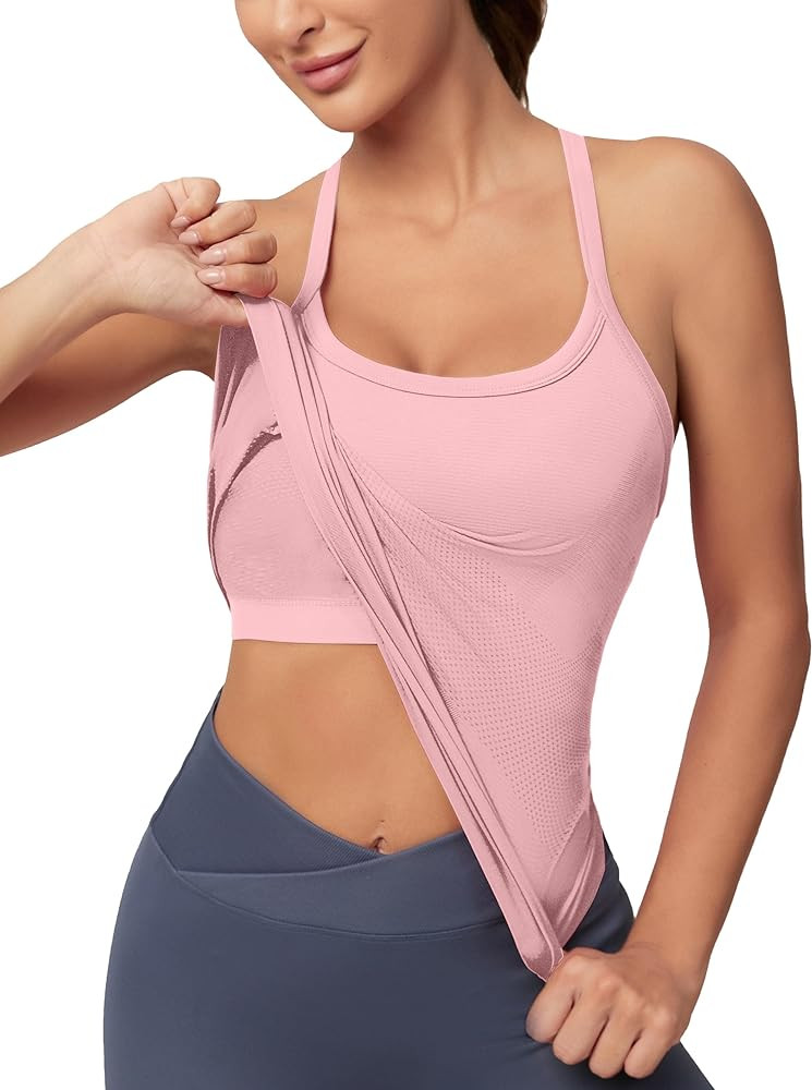 MathCat Workout Tank Tops for Women with Built in Bra, Sleeveless Gym Tops Seamless Racerback Ath... | Amazon (US)