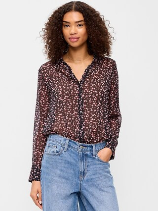 Sheer Chiffon Button-Down Shirt | Old Navy (US)