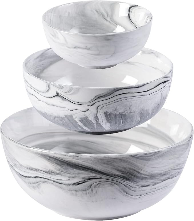 Yundu Ceramics Marble Large Mixing Bowl Sets for Kitchen, Nesting Bowls for Space Saving Storage,... | Amazon (US)