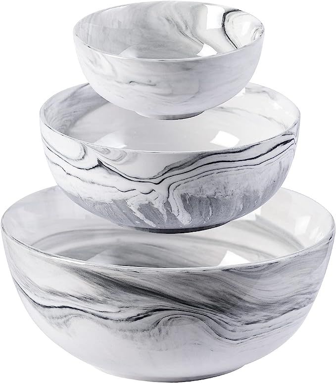Yundu Ceramics Marble Large Mixing Bowl Sets for Kitchen, Nesting Bowls for Space Saving Storage,... | Amazon (US)