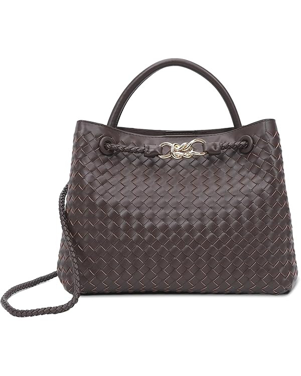 Woven Tote Bag for Women Crossbody Handbag,Vegan Leather Large Tote Purse,Trendy Satchel Handbag ... | Amazon (US)