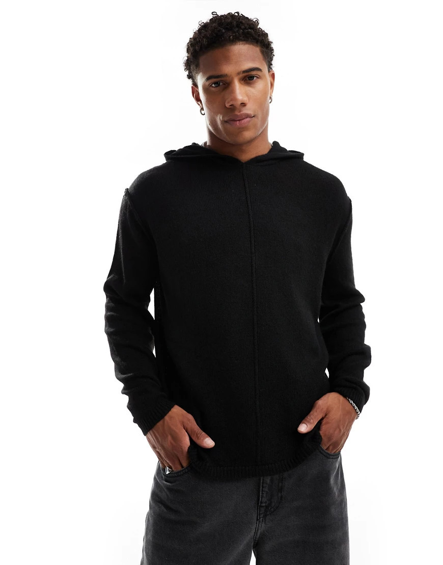 ASOS DESIGN oversized boxy fit sheer knitted hoodie in black | ASOS (Global)