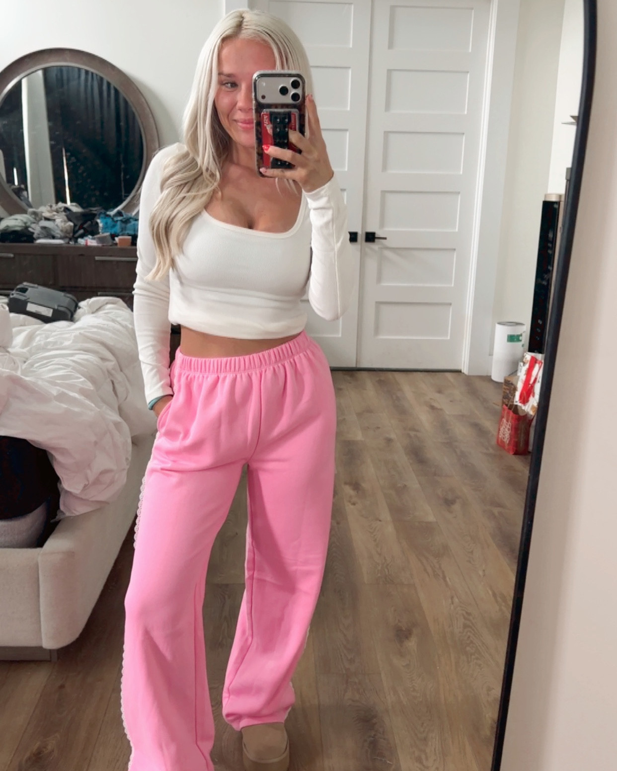 LACE TRIM SWEATPANTS! i have these in pink & navy blue and keep reaching for them as soon as they're done in the dryer! less than $15 each! 

#LTKFindsUnder50 #LTKActive #LTKSeasonal