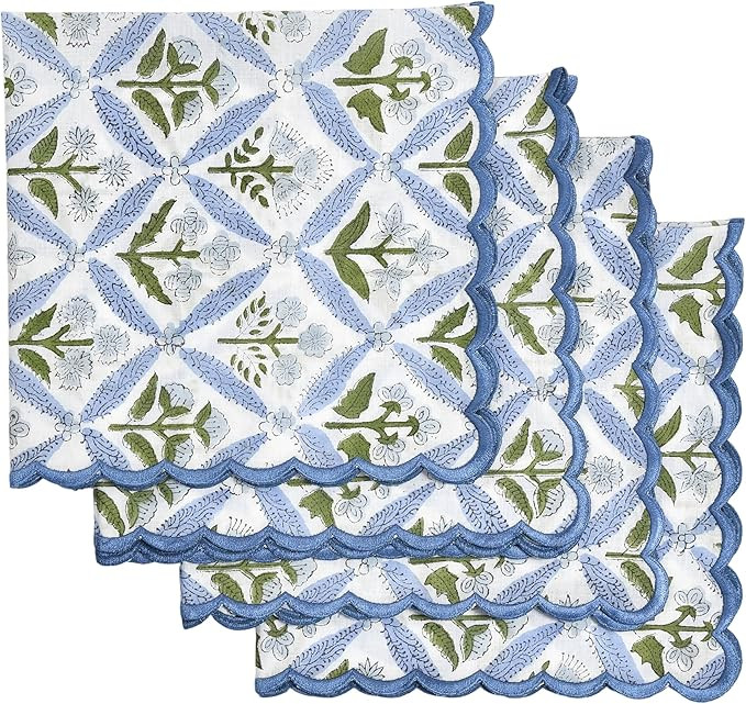 Ridhi Hand Block Print Light Steel Blue 18" x 18" (Set of 4) Embriodery Table Napkins Reusable Co... | Amazon (US)