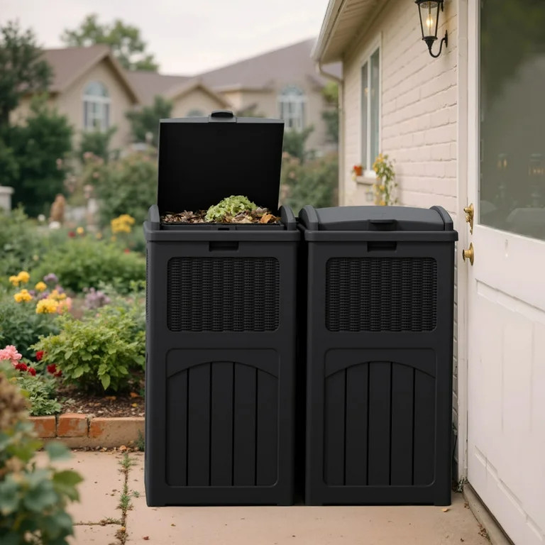 Devoko 2 PCS All-Weather use Trashbin with Lid, Patio Resin Hideaway Trash Can with Waterproof fo... | Walmart (US)
