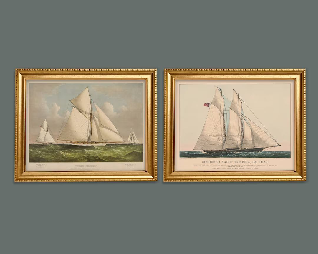 Vintage Art Prints Set of 2 Yacht Sail Boat Clipper Currier and Ives 1880s, Printable Digital Dow... | Etsy (US)