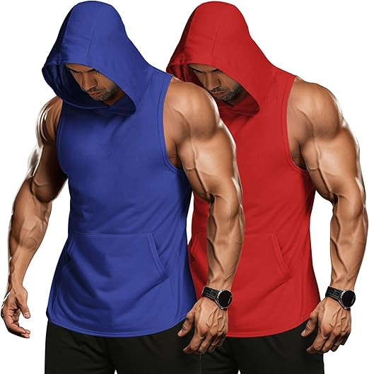 COOFANDY Men's 2 Pack Workout Hooded Tank Tops Bodybuilding Muscle Cut Off T Shirt Sleeveless Gym... | Amazon (US)