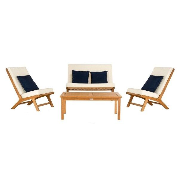 Safavieh Outdoor Living Chaston 4 Pc Living Set with Accent Pillows - Brown/White/Blue | Bed Bath & Beyond