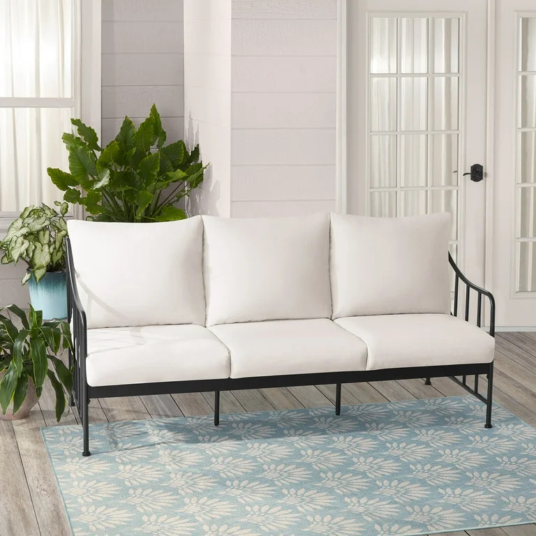 Better Homes & Gardens Aubrey Outdoor Metal Sofa with Cushions, Black & Cream | Walmart (US)