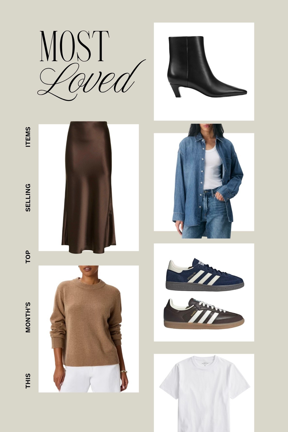 October Top Sellers | fall staples, fall outfits, fall capsule wardrobe, fall closet staples, satin midi skirt, denim button up, adidas sneakers, sambas for fall, kitten heel boots, staple sweater 

#LTKFindsUnder50 #LTKFindsUnder100 #LTKSeasonal