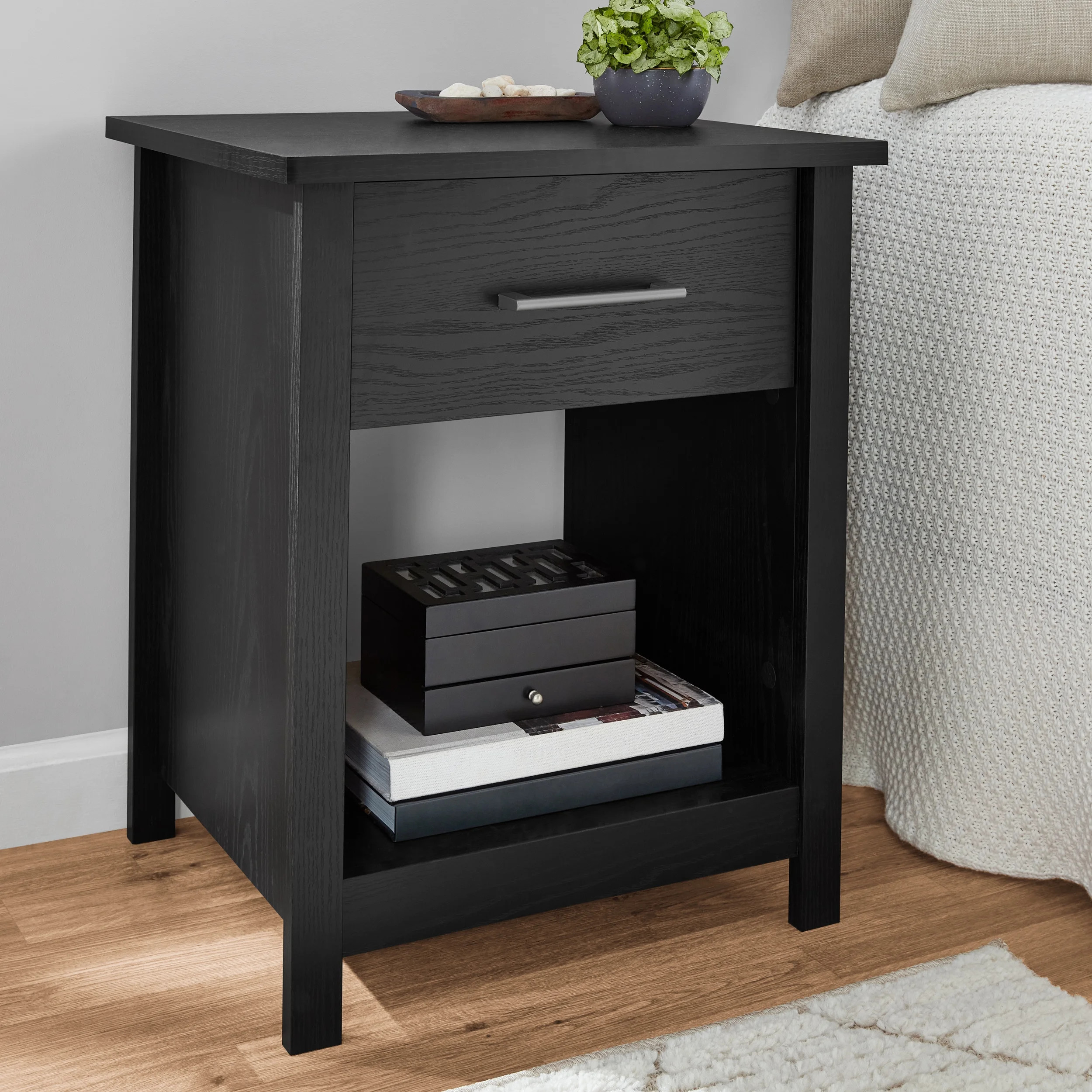 Mainstays Hillside Nightstand with Drawer, Black Finish | Walmart (US)