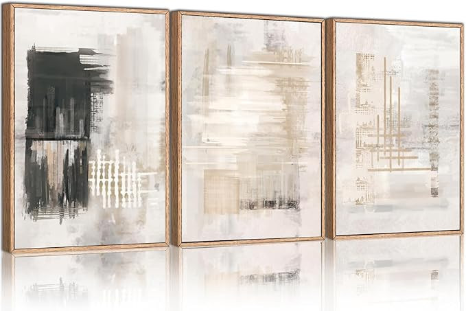 HPINUB Modern Abstract Canvas Wall Art Set,Textured Framed Art Prints, Black and White Large Wall... | Amazon (US)