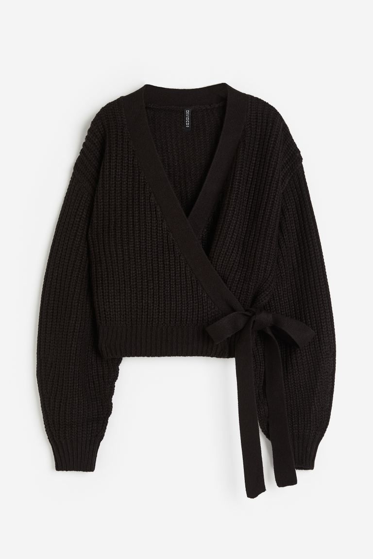 Rib-knit Wrap Cardigan - Black - Ladies | H&M US | H&M (US + CA)