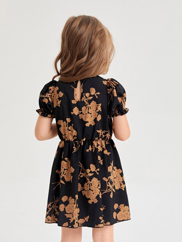 Toddler Girls 1pc Floral Print Puff Sleeve Dress | SHEIN