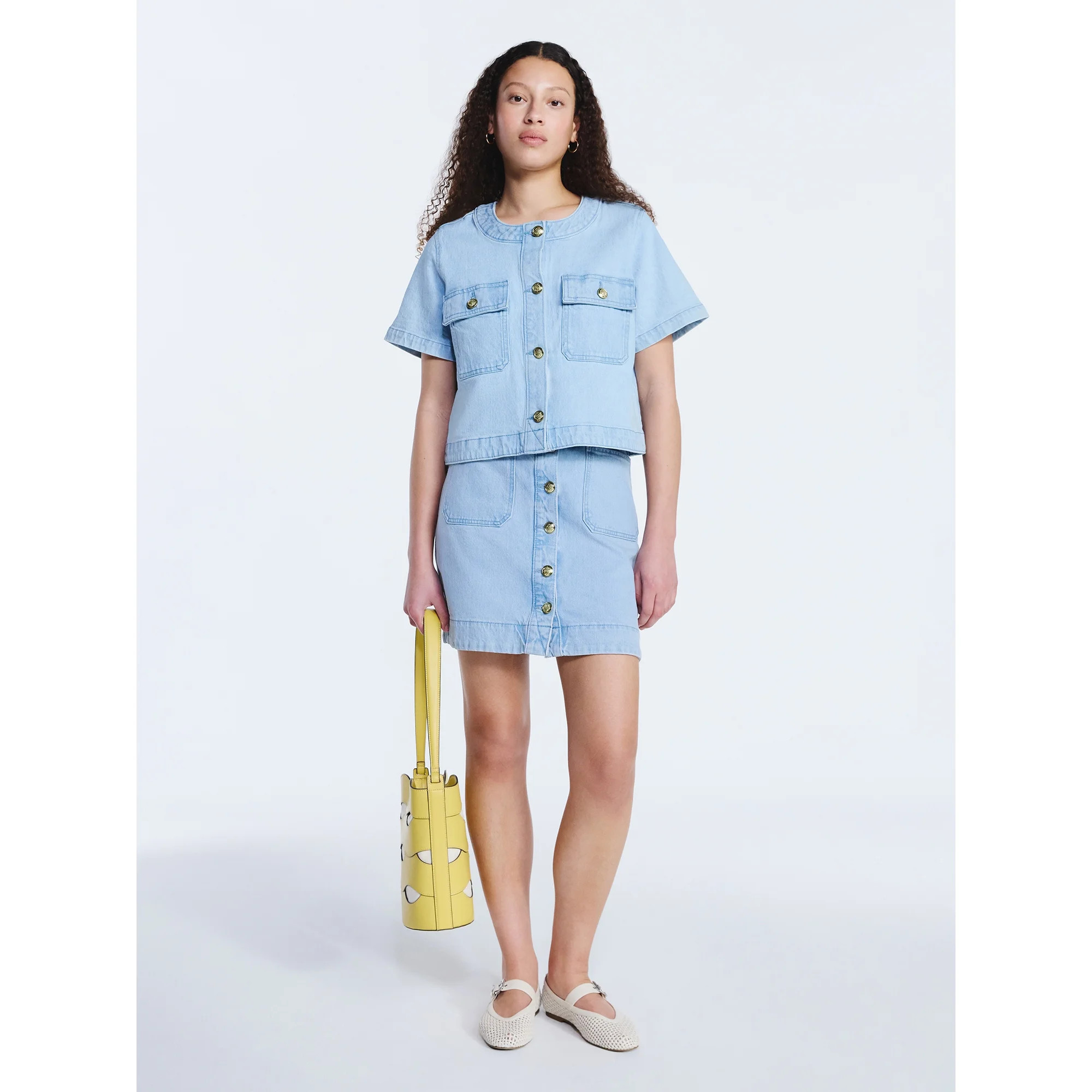 Free Assembly Women's Cropped Denim Jacket with Short Sleeves, Sizes XS-XXL | Walmart (US)