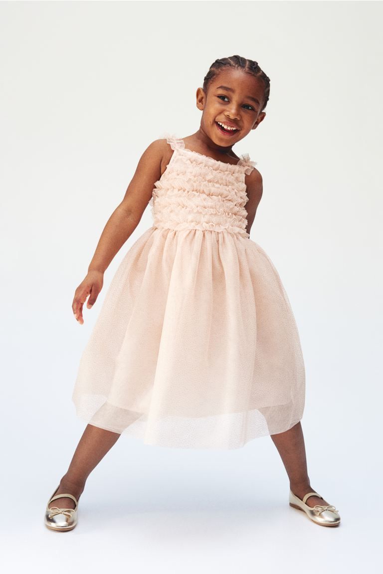 Glittery Tulle Dress with Ruffles - Powder pink - Kids | H&M US | H&M (US + CA)