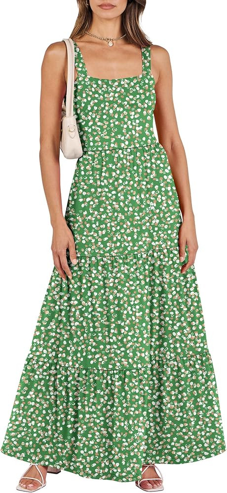 ANRABESS Women's Summer Casual Long Maxi Beach Vacation Dresses Sleeveless Square Neck Flowy Tier... | Amazon (US)
