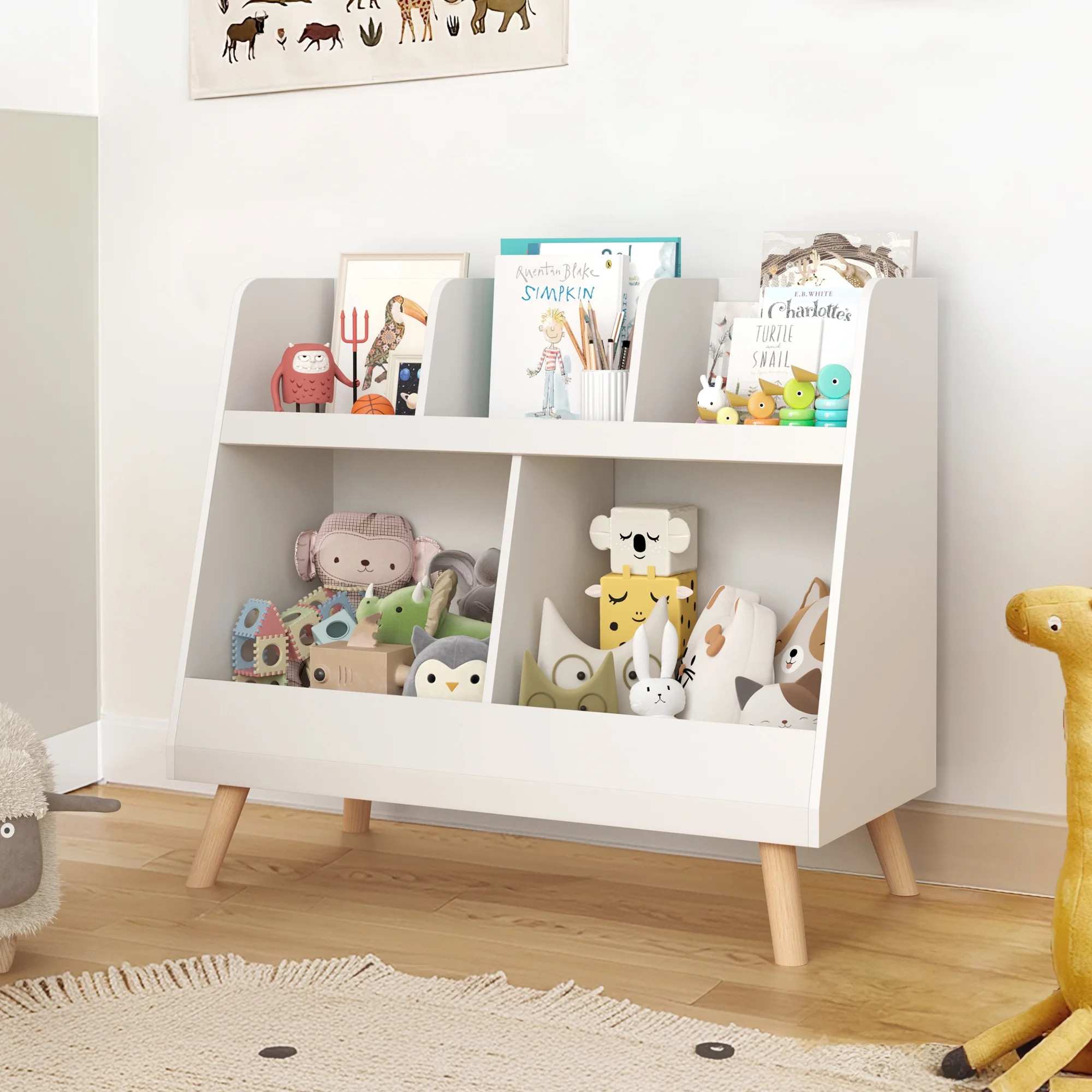 Curipeer 28''H Wooden Kids Toy Storage Organizer, Bookshelf for Kids Room - White - Walmart.com | Walmart (US)