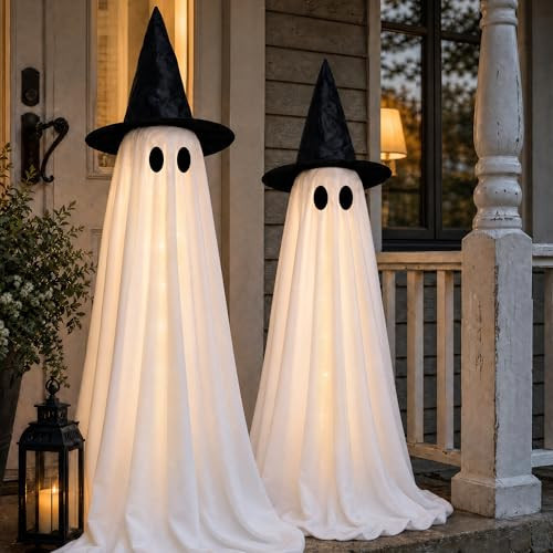 Halloween Decorations Indoor -2 Packs Light Up Ghost-Spooky Ghost Decor with Lights for Porch Home Outdoor Garden Yard Lawn Party Decor | Amazon (US)