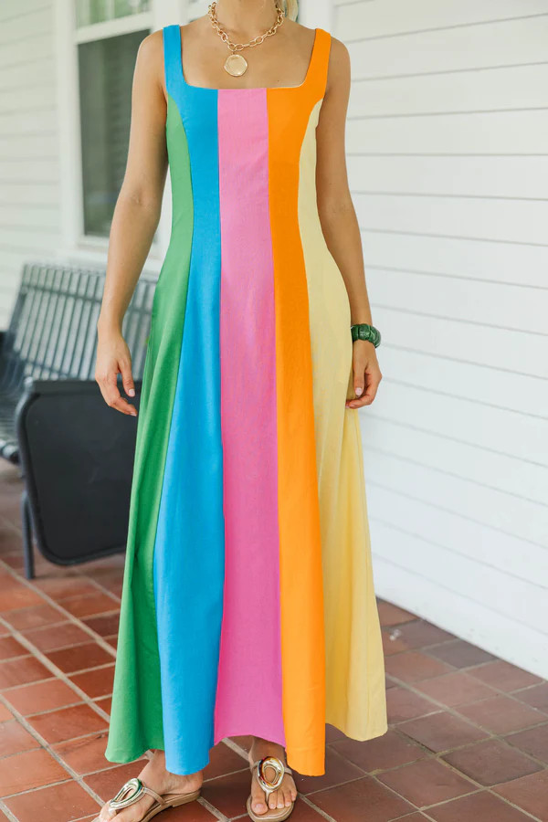 Those Were The Days Multicolor Striped Midi Dress | The Mint Julep Boutique