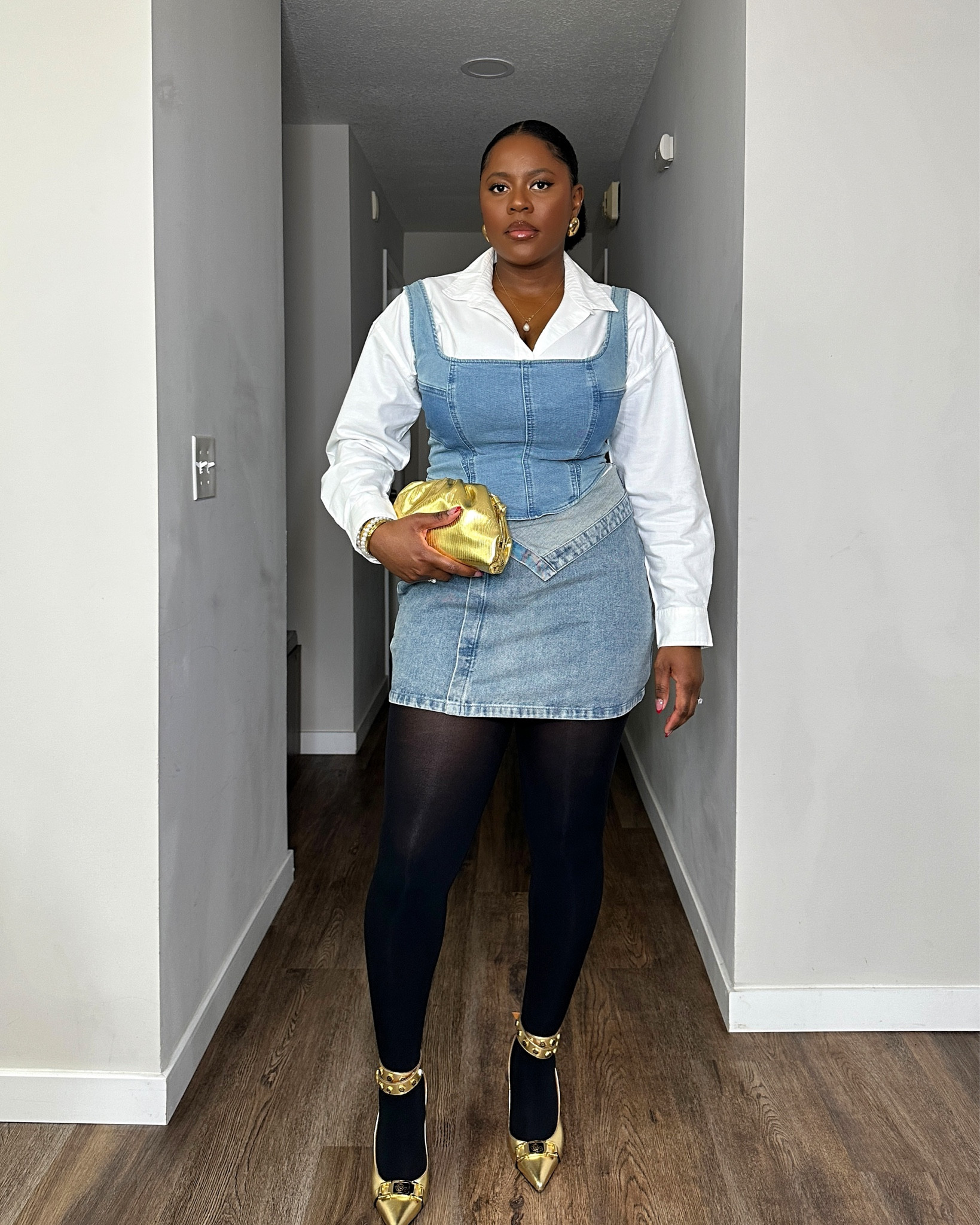 Denim on denim but making it classy for date night out. You can wear denim for a date as long as you style and accessorize accordingly for a chic look. Try adding a button up white shirt below your denim corset, and add tights under your denim skirt for a more elevated look. You can also pull it off with denim pants instead. This is my last date night outfit of the year! 

#LTKfindsunder50 #LTKstyletip #LTKmidsize