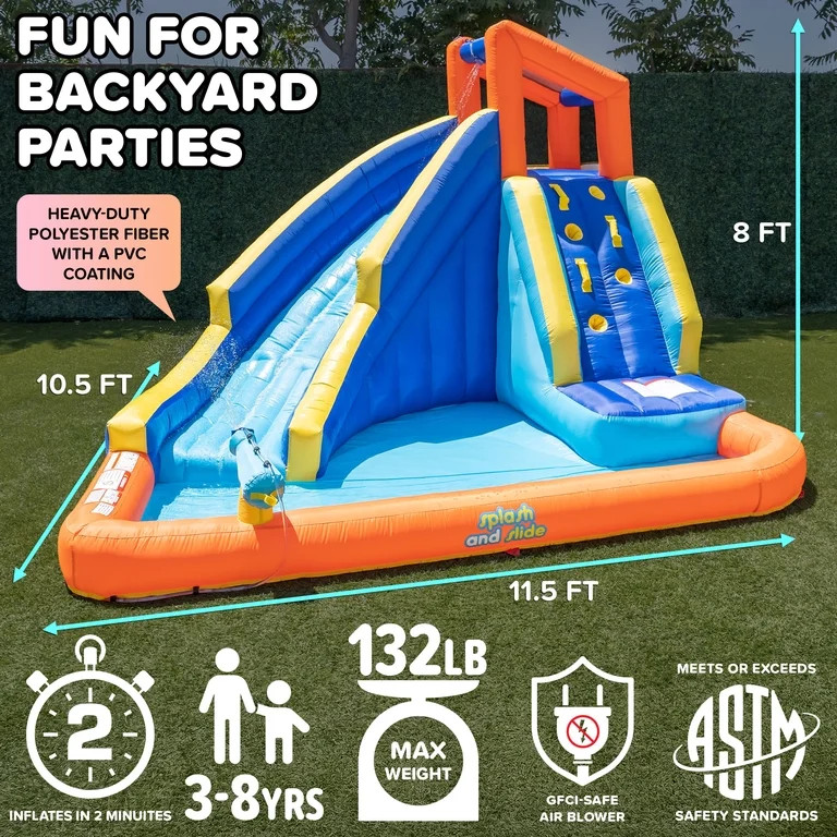 Sportspower Big Wave II Inflatable Water Slide with Climbing Wall & Splash Pool, Kids Backyard Wa... | Walmart (US)
