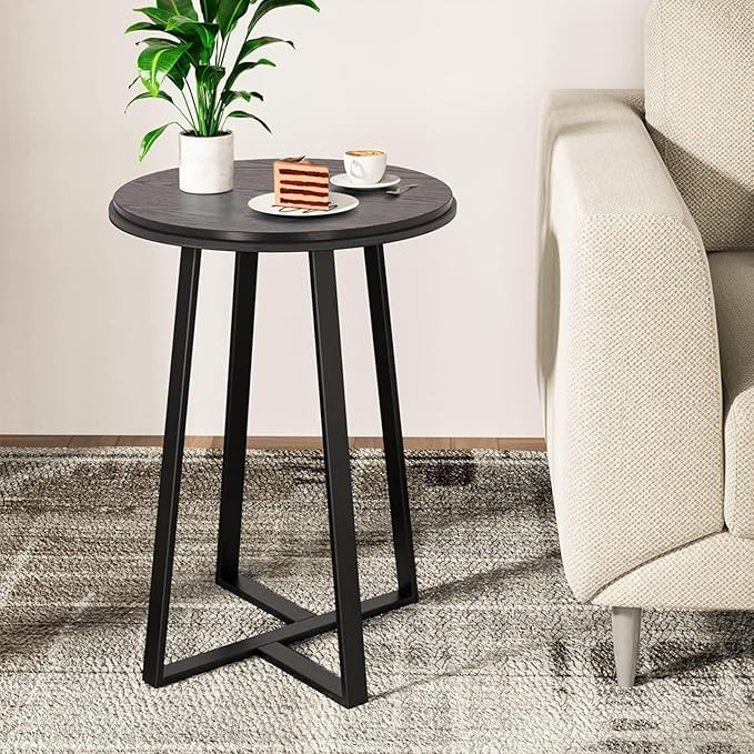 Round End Table, Small Side Table Black Color MDF Top, Metal Frame Black, Tall End Side Table for... | Amazon (US)
