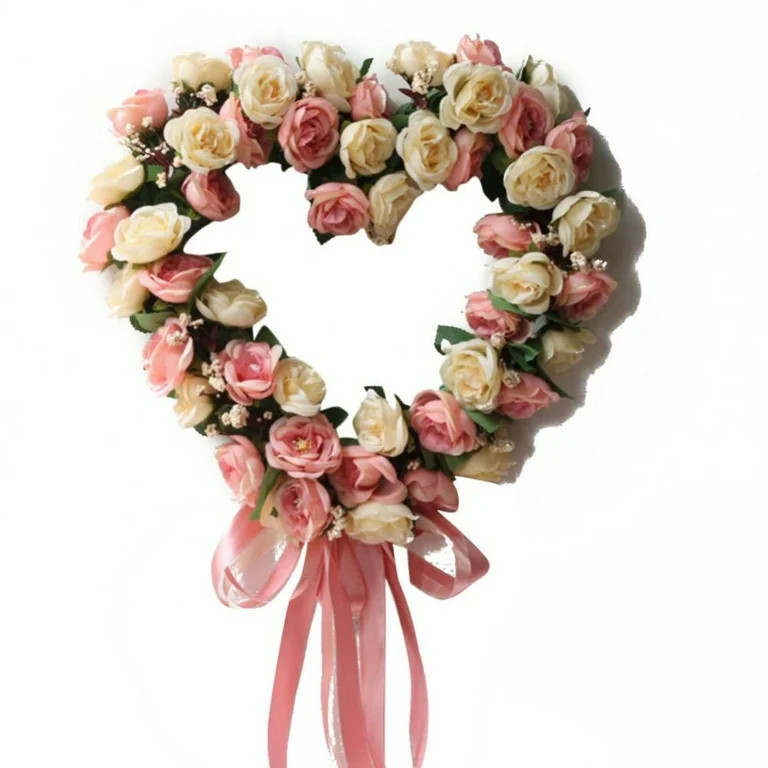 Heart Shaped Wreath Floral Rose Artificial Garland Door Wreath for Home Wedding Valentine's Day D... | Walmart (US)