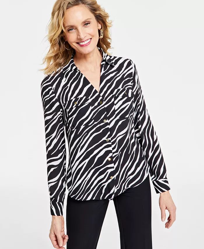 I.N.C. International Concepts Women's Animal-Print Button-Front Shirt, Created for Macy's - Macy'... | Macy's