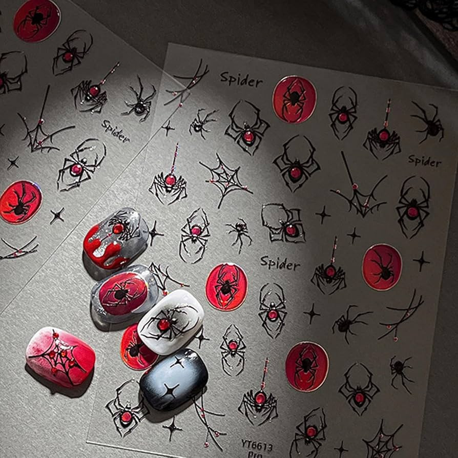 1Sheet Halloween Spider Nail Stickers for Nail Art Spider Web Nail Art Stickers 5D Embossed Hallo... | Amazon (US)