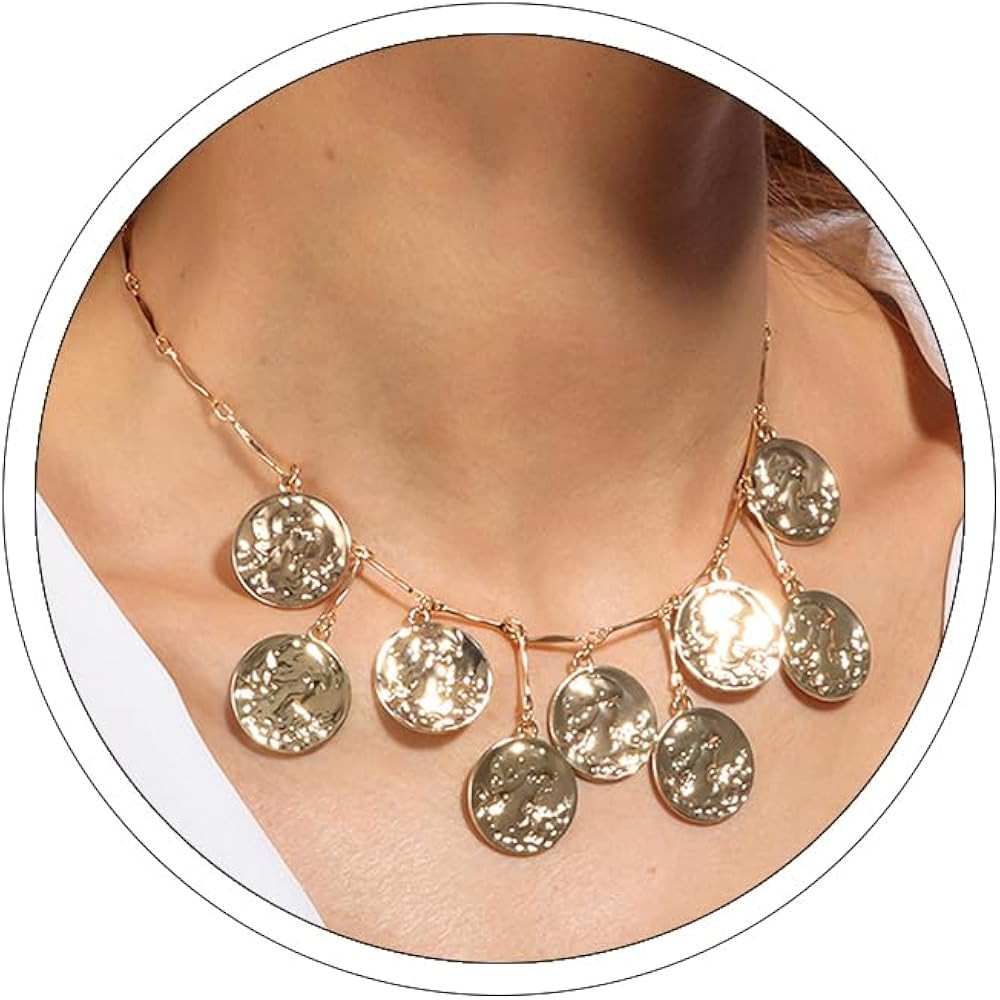 Chunky Charm Necklaces for Women Gold Coin Choker Charms Necklaces for Women With Pearl Beach Cha... | Amazon (US)
