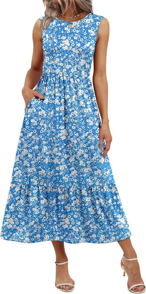 WIHOLL Summer Dresses for Women 2026 Casual Sleeveless Maxi Dress Long Flowy A Line Sundresses Be... | Amazon (US)