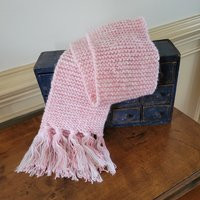 New Pink & White Hand Knit Long Scarf | Etsy (US)