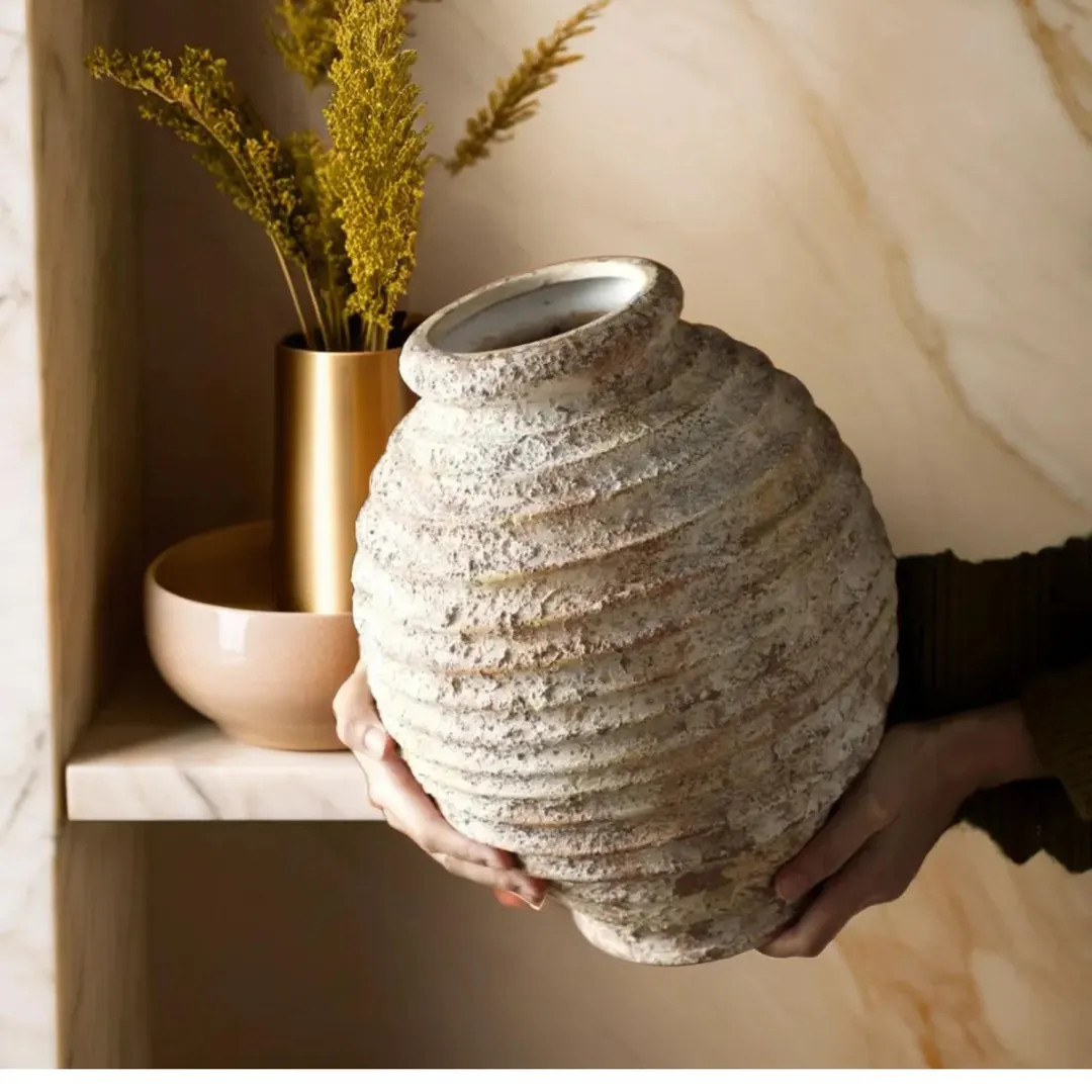 Rustic Textured Vase, Ceramic Vase, Modern Farmhouse Pottery, Home Decor, Boho Centrepiece - Etsy | Etsy (US)