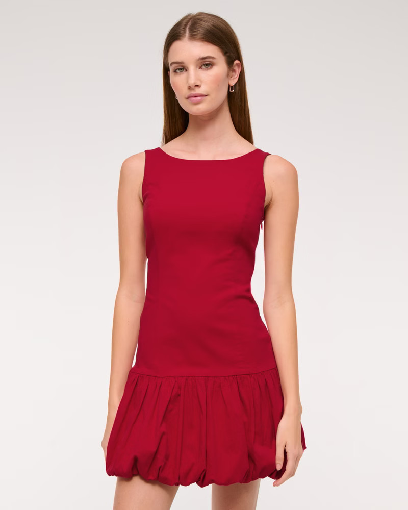 High-Neck Bubble Hem Mini Dress | Abercrombie & Fitch (US)