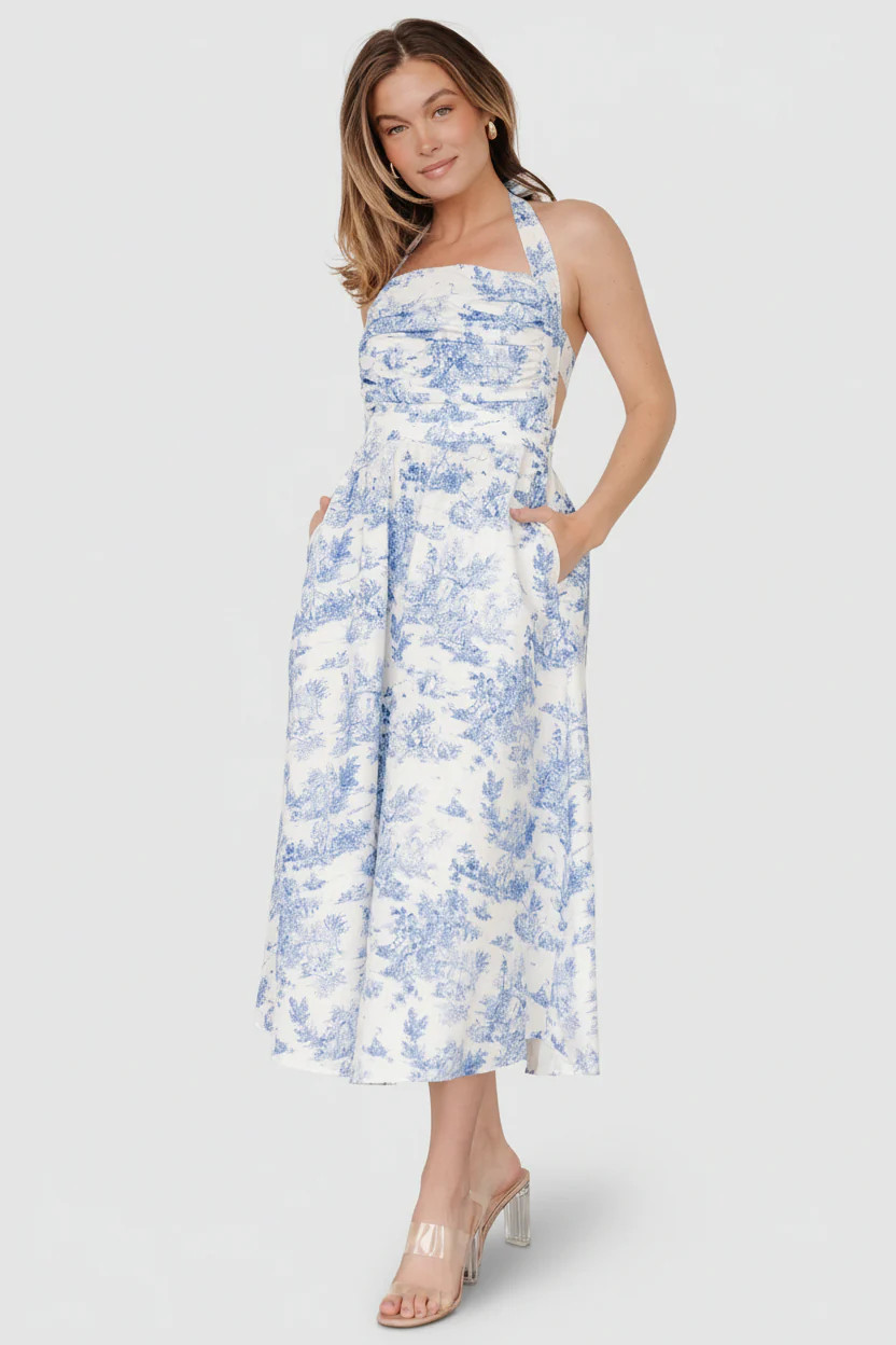 Carolyn Halter Midi - White & Blue Cotton | Baltic Born | Baltic Born